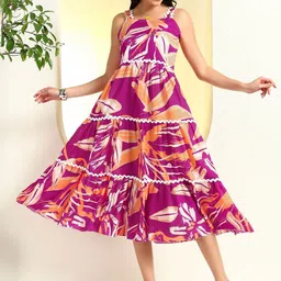 FIXOCRA Floral Print Ruffled Crepe A-Line Midi Dress-picture-30