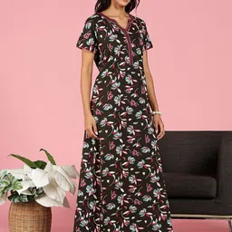 9shines Label Floral Printed Notch Neck Short Sleeves Maxi Nightdress image 2