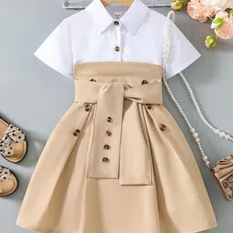 YK Girls Solid Fit & Flare Mini Short Sleeves Dress-image-25