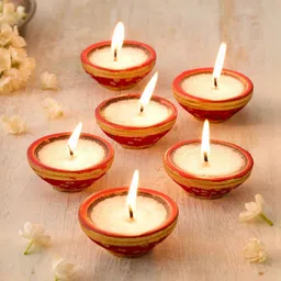 Home Centre Red 6 Pieces Embellished Tea Light Candles-image-29