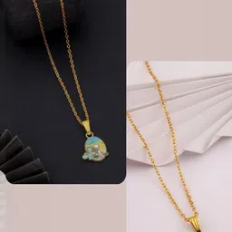 SZN Women Set of 2 Brass Gold-Plated Enamelled Necklace-picture-19