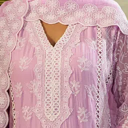 Indo Era Women Ethnic Motifs Embroidered Regular Chikankari Pure Cotton Kurta with Trousers & With Dupatta image 4