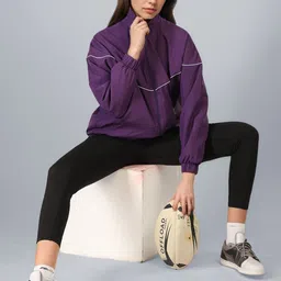 The Roadster Lifestyle Co. Women Mock Collar Solid Windcheater Tailored Jacket-image-79