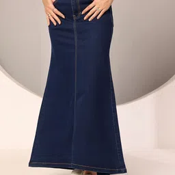 DOLCE CRUDO Nha Trang Daze High-Rise Clean-Look Stretchable Denim Maxi A-Line Skirt-image-12