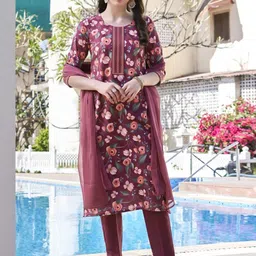 Moda Rapido Women Floral Printed Regular Sequinned Kurta with Trousers & With Dupatta-image-93