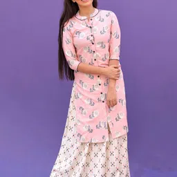 La Trendzo Floral Printed Mandarin Collar Straight Kurta image 4