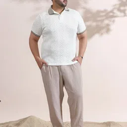 Instafab Plus Plus Size Geometric Self Design Polo Collar Cotton T-shirt image 2