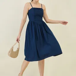 aayu Women Gathered Shoulder Strap Fit & Flare Dress image 4