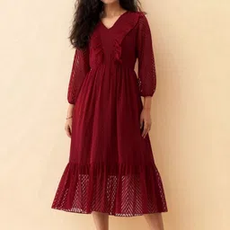 all about you Ruffled Crepe Fit & Flare Midi Dress-picture-23