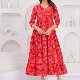 Machla Women Floral Printed Maternity Cotton A-Line Kurta-image-9
