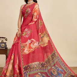 Durga Textile Ethnic Motifs Zari Pure Linen Saree With Unstitched Blouse image 4