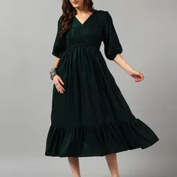Raiyani Enterprise Women Puff Sleeve Tiered Long Flared Maxi Dress-image-71