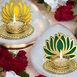 GADINFASHION Gold-Toned & Yellow 2 Pieces Textured Tealight Candle Holders-picture-42