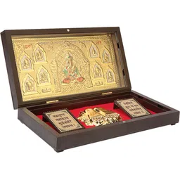 Arnavira Gold-Toned & Brown Dagudusheth Ganpati Charan Paduka Pocket Temple-image-3