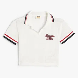 Koton Girls Polo Collar Drop-Shoulder Sleeves Applique T-shirt image 1