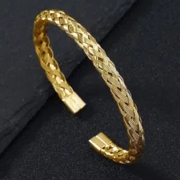 MEENAZ Men Gold Plated Stainless Steel Cuff Bracelet image 4
