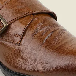 Metro Men Solid Round Toe Leather Formal Monk Shoes image 4