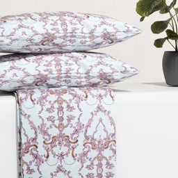 Florida Mauve & White Ethnic Motifs 160 TC Bedsheet with 2 Pillow Covers image 3