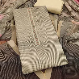 HERE&NOW Floral Embroidered Zari Organza Unstitched Dress Material-picture-25