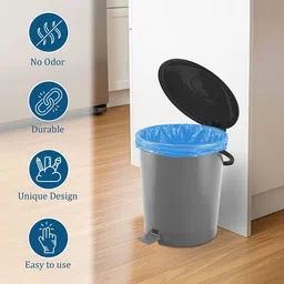 Kuber Industries Grey & Black Square Pedal Dustbin With 2 Roll-10L image 4