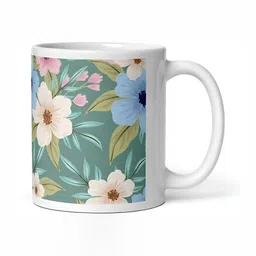 Mr UVD White & Green Floral Printed Ceramic Matte Mug 350 ML image 4