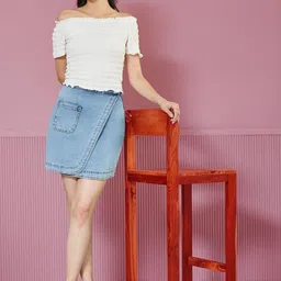 DressBerry Women Regular High rise Clean look Above Knee Stretchable Denim Skirt-picture-40