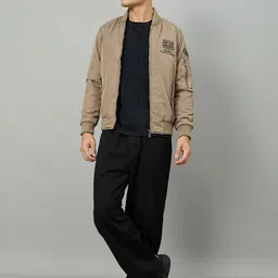 Duke Men Stand Collar Solid Bomber Jacket image 2