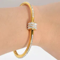 MEENAZ Women 3 American Diamond Antique Gold-Plated Bangle-Style Bracelet image 5