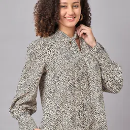 STYLE BLUSH Animal Print Tie-Up Neck Crepe Shirt Style Top image 3