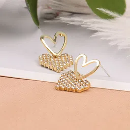 FIMBUL Gold-Plated Artificial Stones Studded Heart Shaped Drop Earrings image 3