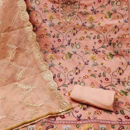 MANVAA Embroidered Organza Unstitched Dress Material image 3