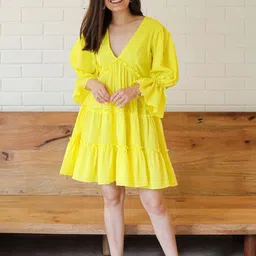Ordinaree Buttercup V-Neck Fit And Flare Cotton Dress-picture-38