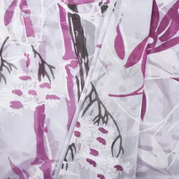 Kuber Industries White & Purple Bamboo Printed Shower Curtain With 8 Rings image 3