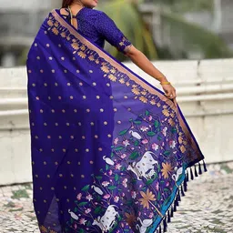 ELITE WEAVES Ethnic Motifs Zari Silk Blend Banarasi Saree image 2