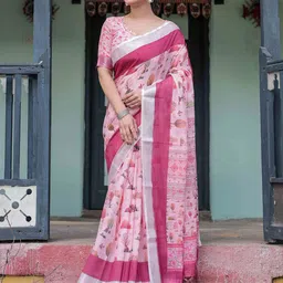 SGF11 Woven Design Pure Linen Saree With Blouse Piece-picture-41