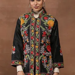 House of Chikankari Women Mandarin Collar Kashmiri Tailored Jacket-image-49