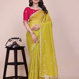 K 5 Fashion Solid Embroidered Embellished Beads and Stones Saree-picture-14