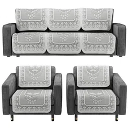 Kuber Industries Grey & White Cotton Sofa Cover image 3
