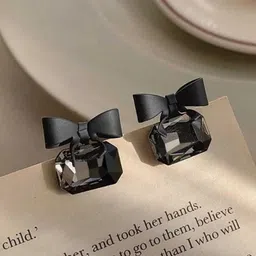 Krelin Rhodium-Plated Crystals Studded Elegant Statement Bow Studs image 3