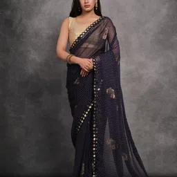 DIVASTRI Mirror Work Poly Georgette Designer Saree-picture-27