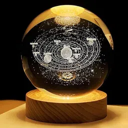 shcmart 3D Crystal Ball USB Night Lamp | LED Wooden Base Crystal Ball for Decoration Night Lamp image 1