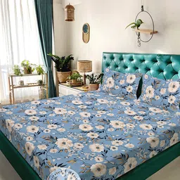 KLOTTHE Blue Floral 300 TC King Bedsheet with 2 Pillow Covers-image-57