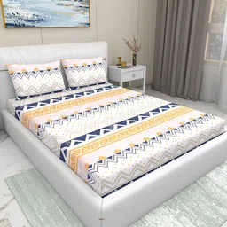 Aura Orange & White Geometric 220 TC King Bedsheet with 2 Pillow Covers-picture-28