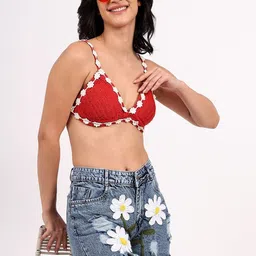 Velvery Women Floral Embroidered Half Coverage Lace Detailing Bralette Bra-image-20