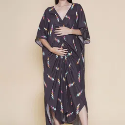 Mine4Nine Print Batwing Sleeve Maternity Fit & Flare Maxi Dress image 2