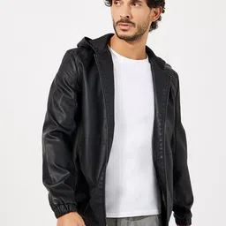 Styli Black Hooded Zip Up Biker Jacket-picture-12