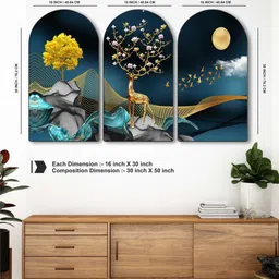 Myntra Elegant Homes Set Of 3 MDF Moonlight Tree and Flying Birds Modern Wall Art image 2