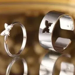 Vembley Pretty Silver Butterfly Matching Wrap Finger Couple Ring image 2