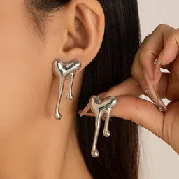 StyleCast x Revolte Silver-Plated Heart Shaped Drop Earrings image 2