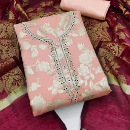 SHADOW & SAINING Ethnic Motifs Woven Design Zari Unstitched Dress Material image 3